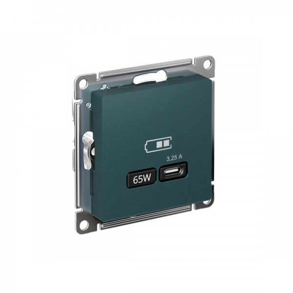 ATLASDESIGN USB РОЗЕТКА тип-С 65Вт высокоскор.заряд. QC, PD, механизм, ИЗУМРУД