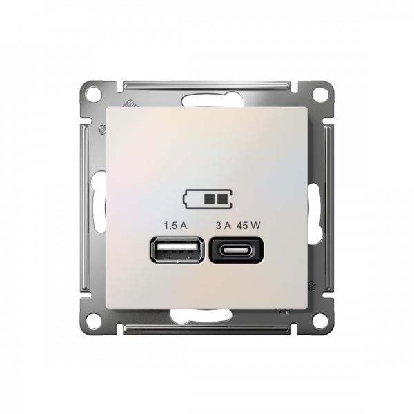 ATLASDESIGN USB РОЗЕТКА A + тип-C 45Вт высокоскор.заряд. QC, PD, механизм, ЖЕМЧУГ