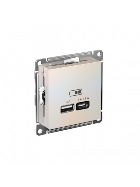 ATLASDESIGN USB РОЗЕТКА A + тип-C 45Вт высокоскор.заряд. QC, PD, механизм, ЖЕМЧУГ