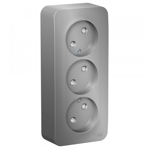 Розетка Schneider Electric BLANCA 3х-мест. О/У со шторками 16А/250В АЛЮМИНИЙ