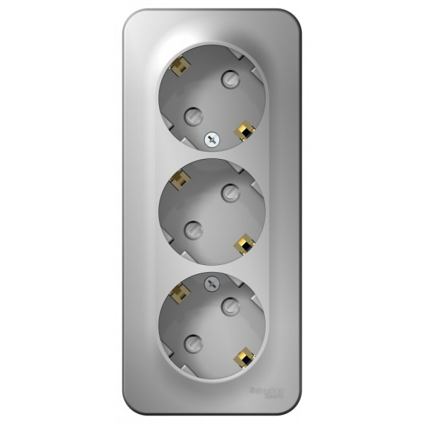 Розетка Schneider Electric BLANCA 3х-мест. заземл.+шторки О/У 16А/250В АЛЮМИНИЙ
