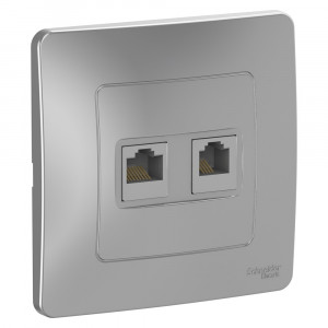 Блок розеток Schneider Electric BLANCA комп. RJ45 + телеф. RJ11 С/У АЛЮМИНИЙ