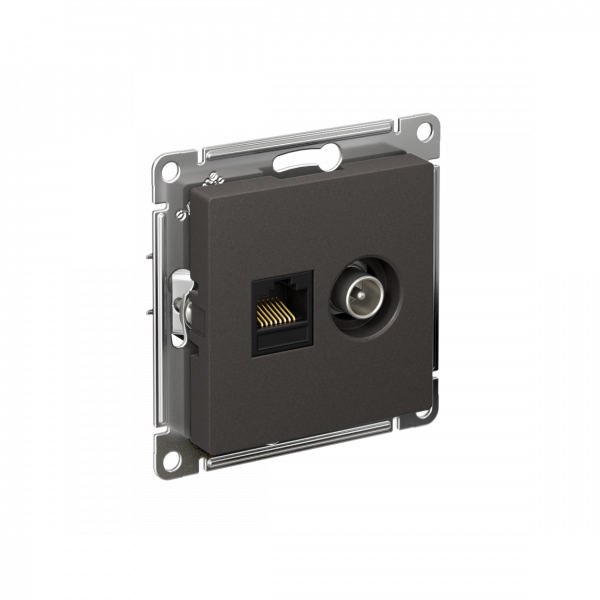 ATLASDESIGN РОЗЕТКА двойная ТВ + компьютерная RJ45 кат. 5e, механизм, БАЗАЛЬТ