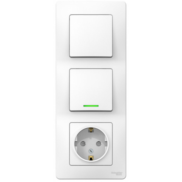 Блок Schneider Electric BLANCA розетка, 2 одноклав. выкл. С/У 10А/16А 250В БЕЛЫЙ