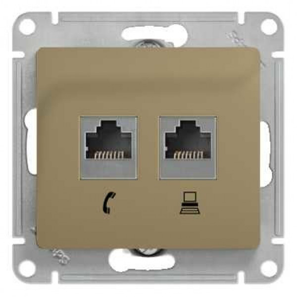 GLOSSA РОЗЕТКА двойная RJ11+RJ45 кат.5e, механизм, ТИТАН