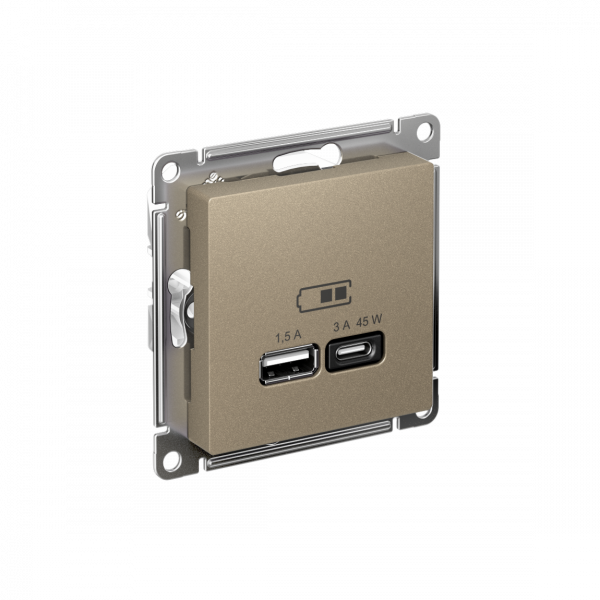 ATLASDESIGN USB РОЗЕТКА A + тип-C 45Вт высокоскор.заряд. QC, PD, механизм, ШАМПАНЬ