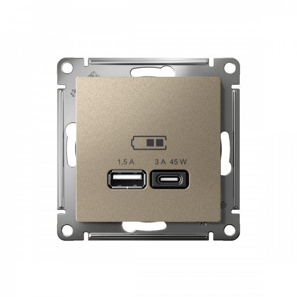 ATLASDESIGN USB РОЗЕТКА A + тип-C 45Вт высокоскор.заряд. QC, PD, механизм, ШАМПАНЬ