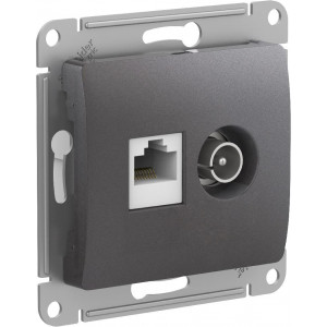 GLOSSA РОЗЕТКА двойная ТВ + компьютерная RJ45 кат. 5e, механизм, ГРАФИТ