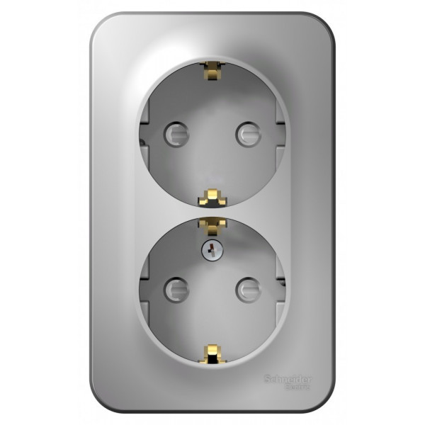 Розетка Schneider Electric BLANCA 2х-мест. заземл.+шторки О/У 16А/250В АЛЮМИНИЙ