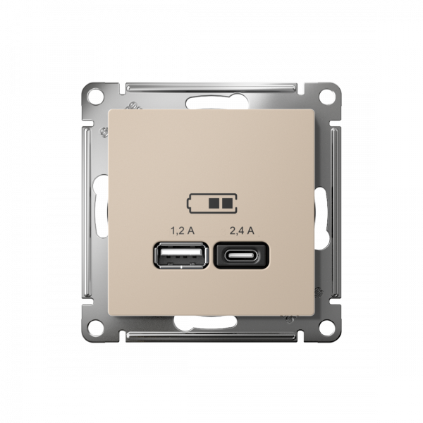 ATLASDESIGN USB РОЗЕТКА А+С, 5В/2,4А, 2х5В/1,2А, механизм, ПЕСОЧНЫЙ