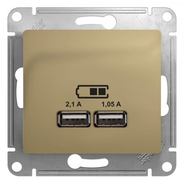 GLOSSA USB РОЗЕТКА A+A, 5В/2,1А, 2х5В/1,05А, механизм, ТИТАН