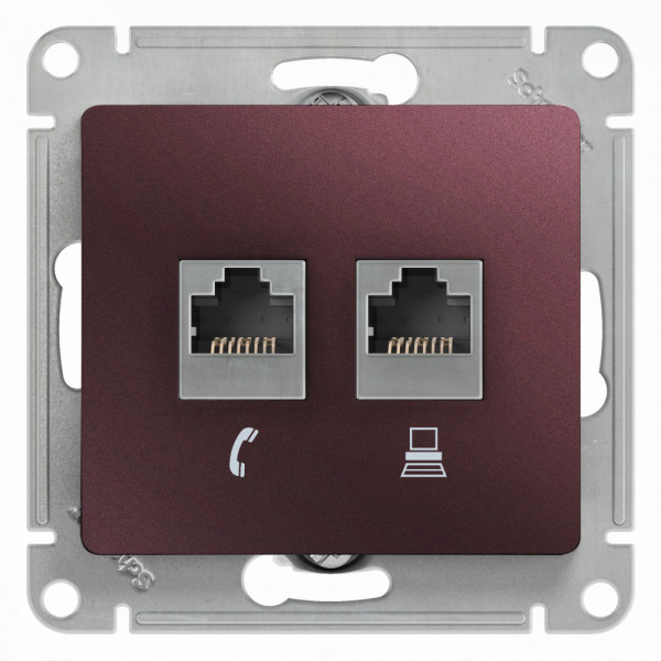 РОЗЕТКА 2-я RJ11+RJ45,кат.5E,БАКЛАЖАН