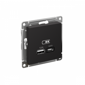ATLASDESIGN USB РОЗЕТКА А+С, 5В/2,4А, 2х5В/1,2А, механизм, КАРБОН