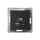 ATLASDESIGN USB РОЗЕТКА А+С, 5В/2,4А, 2х5В/1,2А, механизм, КАРБОН