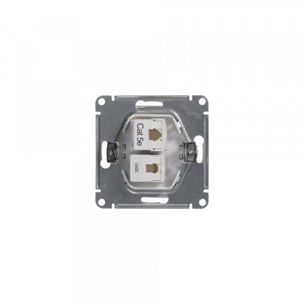 GLOSSA РОЗЕТКА двойная RJ11+RJ45 кат.5e, механизм, БЕЛЫЙ
