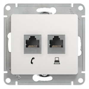 GLOSSA РОЗЕТКА двойная RJ11+RJ45 кат.5e, механизм, БЕЛЫЙ
