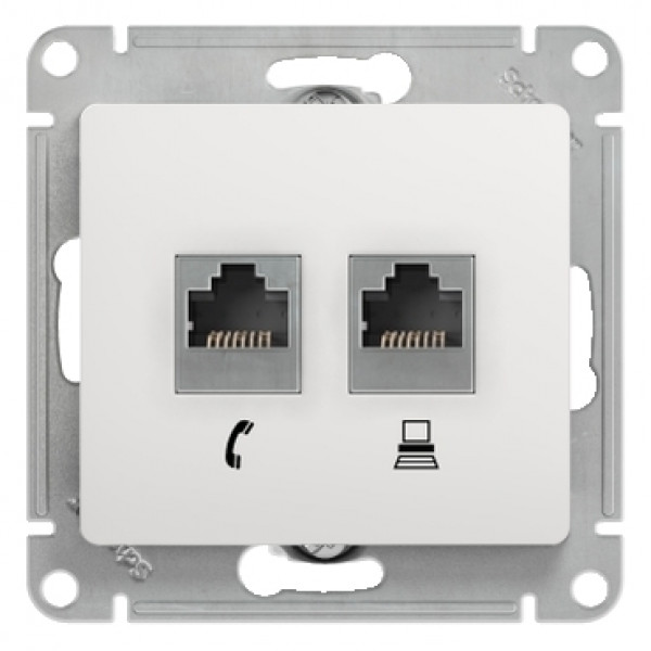 GLOSSA РОЗЕТКА двойная RJ11+RJ45 кат.5e, механизм, БЕЛЫЙ