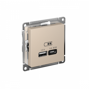 ATLASDESIGN USB РОЗЕТКА A + тип-C 45Вт высокоскор.заряд. QC, PD, механизм, ПЕСОЧНЫЙ