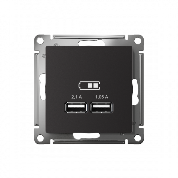 ATLASDESIGN USB РОЗЕТКА A+A, 5В/2,1А, 2х5В/1,05А, механизм, КАРБОН