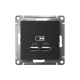 ATLASDESIGN USB РОЗЕТКА A+A, 5В/2,1А, 2х5В/1,05А, механизм, КАРБОН