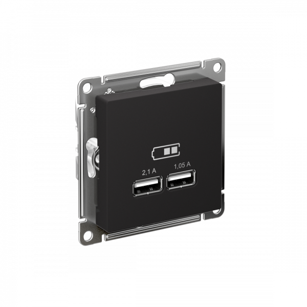 ATLASDESIGN USB РОЗЕТКА A+A, 5В/2,1А, 2х5В/1,05А, механизм, КАРБОН
