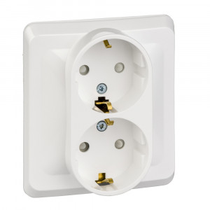 Розетка Schneider Electric ЭТЮД 2х-мест. С/У с заземл. 16А/250В БЕЛЫЙ