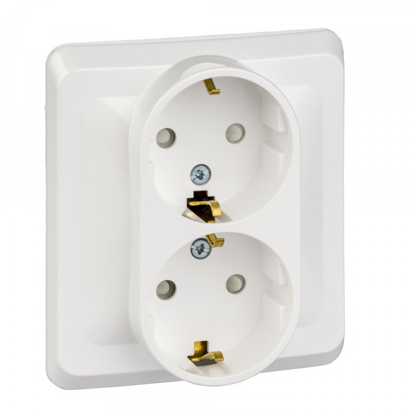 Розетка Schneider Electric ЭТЮД 2х-мест. С/У с заземл. 16А/250В БЕЛЫЙ