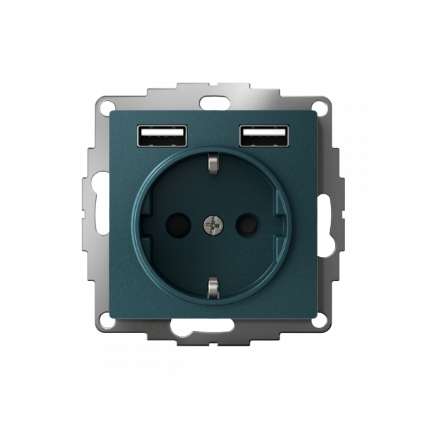 ATLASDESIGN РОЗЕТКА 16А c 2 USB A+A, 5В/2,4А, 2х5В/1,2А, механизм, ИЗУМРУД
