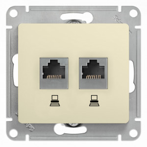 GLOSSA РОЗЕТКА двойная компьютерная RJ45+RJ45 кат. 5e, механизм, БЕЖЕВЫЙ