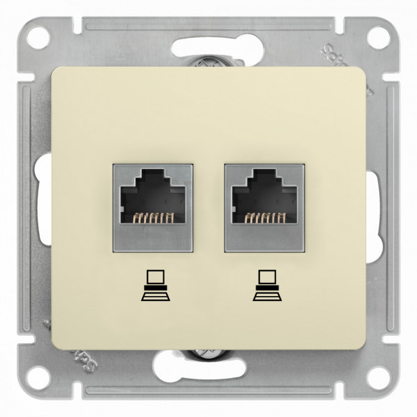 GLOSSA РОЗЕТКА двойная компьютерная RJ45+RJ45 кат. 5e, механизм, БЕЖЕВЫЙ