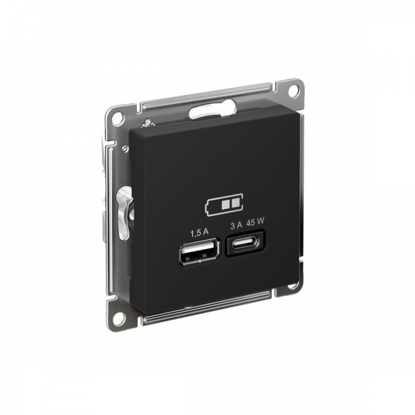 ATLASDESIGN USB РОЗЕТКА A + тип-C 45Вт высокоскор.заряд. QC, PD, механизм, КАРБОН