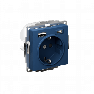 ATLASDESIGN РОЗЕТКА 16А c 2 USB A+C, 5В/2,4А/3,0А, 2х5В/1,5А, механизм, АКВАМАР