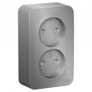 Розетка Schneider Electric BLANCA 2х-мест. О/У со шторками. 16А/250В АЛЮМИНИЙ