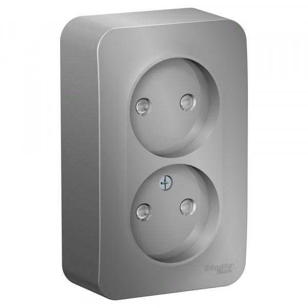 Розетка Schneider Electric BLANCA 2х-мест. О/У со шторками. 16А/250В АЛЮМИНИЙ