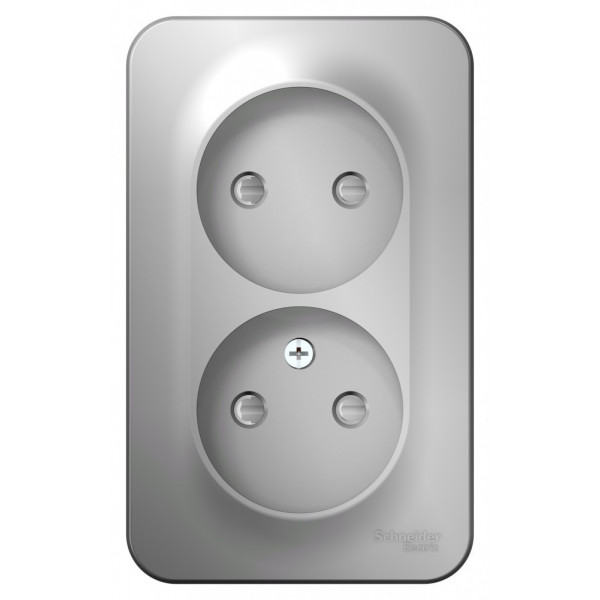 Розетка Schneider Electric BLANCA 2х-мест. О/У со шторками. 16А/250В АЛЮМИНИЙ