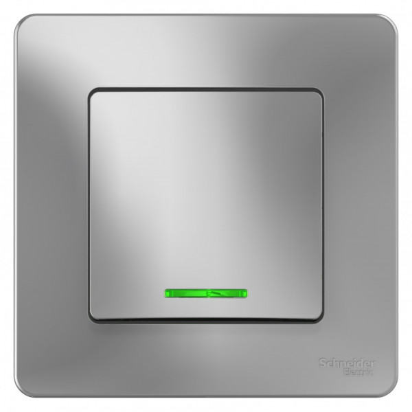 Выключатель Schneider Electric BLANCA 1-клав. с подсвет. С/У 10АХ/250B АЛЮМИНИЙ