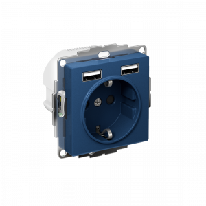 ATLASDESIGN РОЗЕТКА 16А c 2 USB A+A, 5В/2,4А, 2х5В/1,2А, механизм, АКВАМАРИН