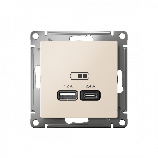 ATLASDESIGN USB РОЗЕТКА А+С, 5В/2,4А, 2х5В/1,2А, механизм, БЕЖЕВЫЙ