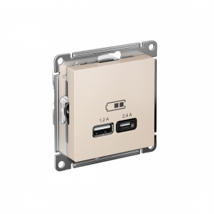 ATLASDESIGN USB РОЗЕТКА А+С, 5В/2,4А, 2х5В/1,2А, механизм, БЕЖЕВЫЙ