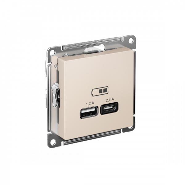ATLASDESIGN USB РОЗЕТКА А+С, 5В/2,4А, 2х5В/1,2А, механизм, БЕЖЕВЫЙ