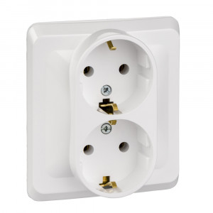 Розетка Schneider Electric ЭТЮД 2х-мест. С/У с заземл. 16А/250В БЕЛЫЙ