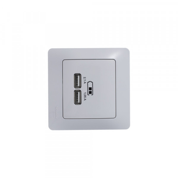 GLOSSA USB РОЗЕТКА A+A, 5В/2,1А, 2х5В/1,05А, механизм, БЕЛЫЙ