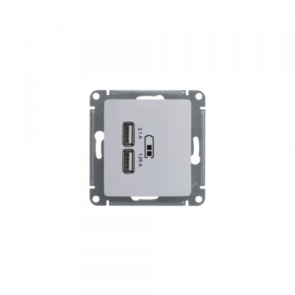 GLOSSA USB РОЗЕТКА A+A, 5В/2,1А, 2х5В/1,05А, механизм, БЕЛЫЙ