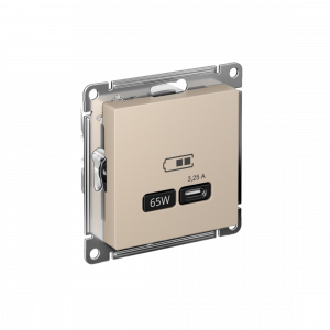 ATLASDESIGN USB РОЗЕТКА тип-С 65Вт высокоскор.заряд. QC, PD, механизм, ПЕСОЧНЫЙ