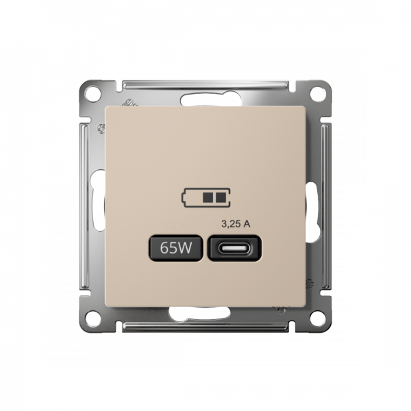 ATLASDESIGN USB РОЗЕТКА тип-С 65Вт высокоскор.заряд. QC, PD, механизм, ПЕСОЧНЫЙ