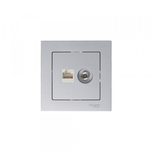 ATLASDESIGN РОЗЕТКА двойная ТВ + компьютерная RJ45 кат. 5e, механизм, АЛЮМИНИЙ