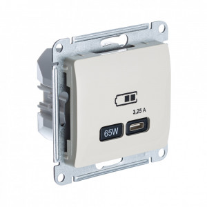 GLOSSA USB РОЗЕТКА тип-C 65Вт высокоскор.заряд. QC, PD, механизм, БЕЖЕВЫЙ