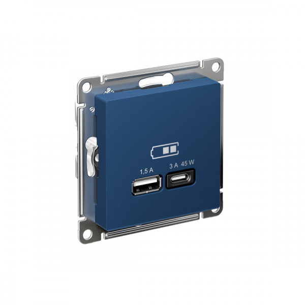 ATLASDESIGN USB РОЗЕТКА A + тип-C 45Вт высокоскор.заряд. QC, PD, механизм, АКВАМАРИН