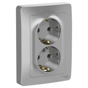 Розетка Schneider Electric BLANCA 2х-мест. с заземл. С/У 16А/250В АЛЮМИНИЙ