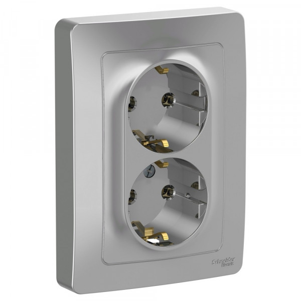Розетка Schneider Electric BLANCA 2х-мест. с заземл. С/У 16А/250В АЛЮМИНИЙ